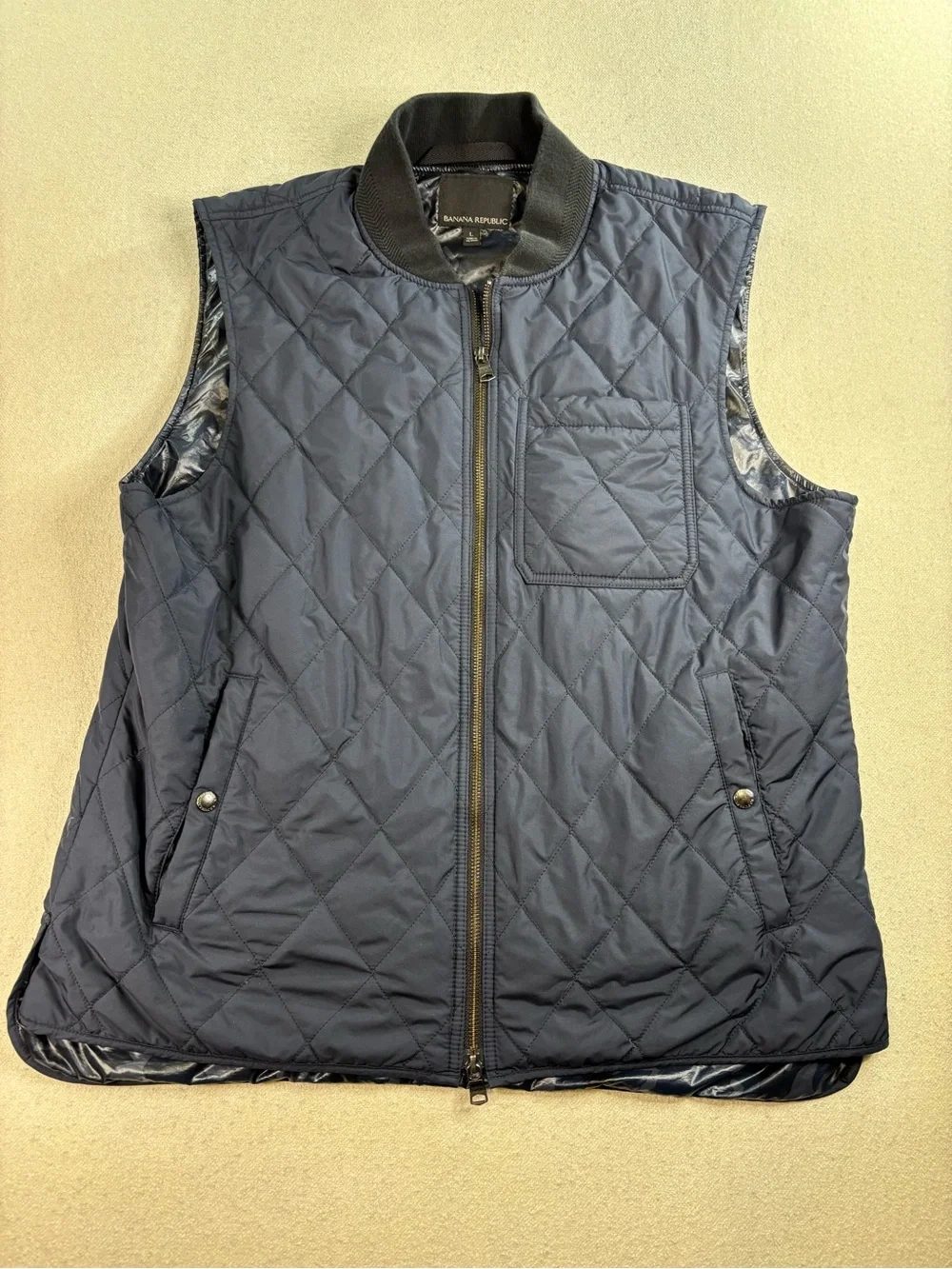 Banana Republic BR+ Tailoring Performance Quilted Vest Mens L Navy Water Resista